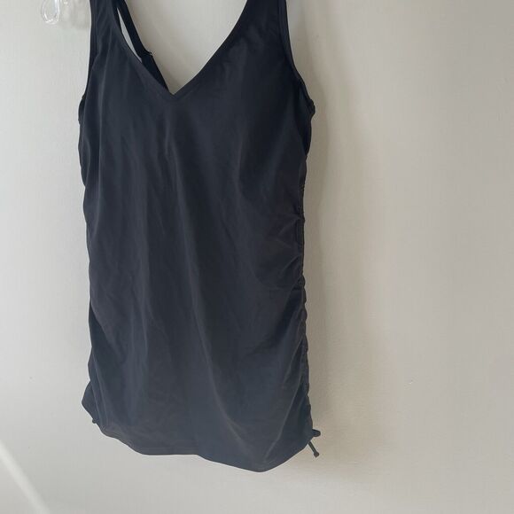 Lands' End Black Tankini Swim Top Size 6 Lycra Ruched Sides V-Neck NWT Swimwear - Picture 2 of 5